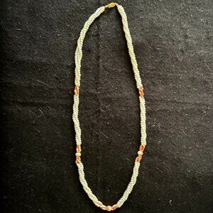 Three Strand Twisted Faux Pearl/Coral Bead Necklace 30”